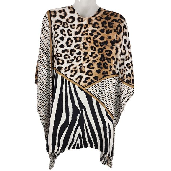 Chicos Womens Ruana Cover Wrap One Size Brown Mixed Block Animal Print Shawl - Picture 2 of 11